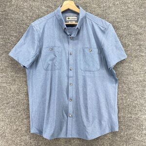 5/$45 Tallwoods Shirt Men L Large Blue Button Up Collared Short Sleeve Stretch